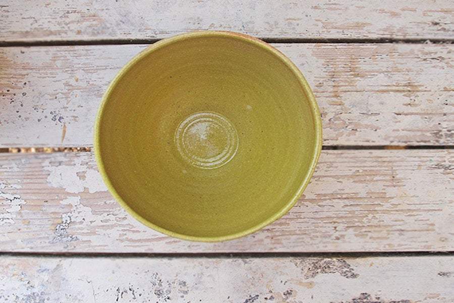 SabineSchmidtPottery Medium-Sized Stoneware Bowl in Yellow/Green, Rustic Dinnerware Devon Ceramics