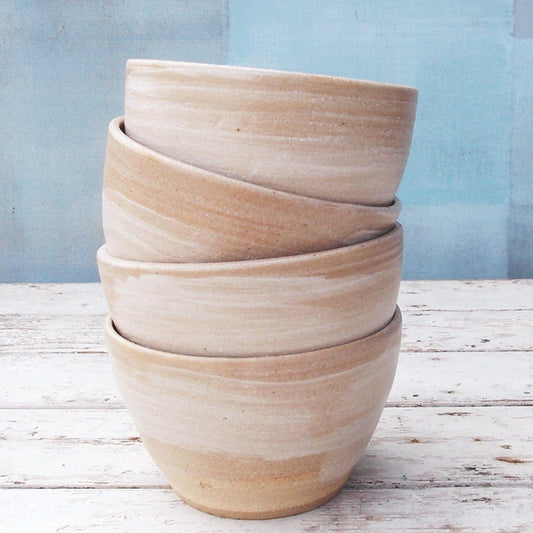 Pottery Soup Bowls in a Sandy White and Blue Glaze