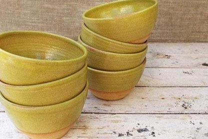 SabineSchmidtPottery Small Stoneware Bowl in Yellow/Green, Handmade Ceramic Bowl Devon Ceramics