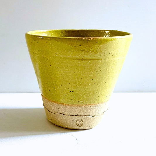 Green Tea Cups With Yellow-Green Glaze and Glossy Finish