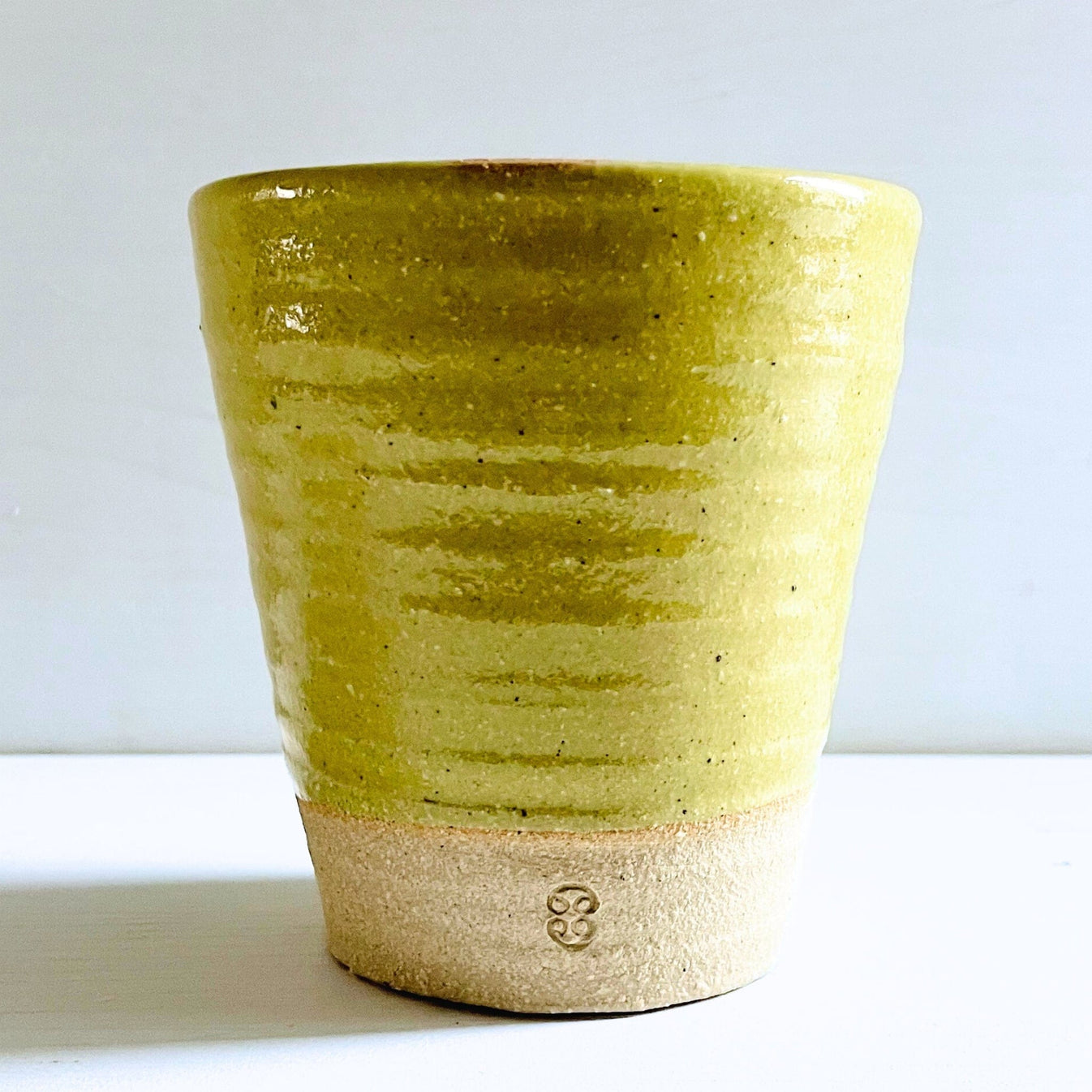 Ceramic Tea Cups Without Handles in YellowGreen Sabine Schmidt Pottery